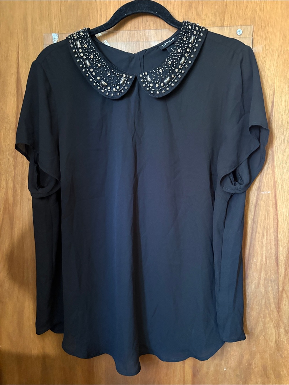 Torrid Black Beaded Peter Pan Collar Blouse Top